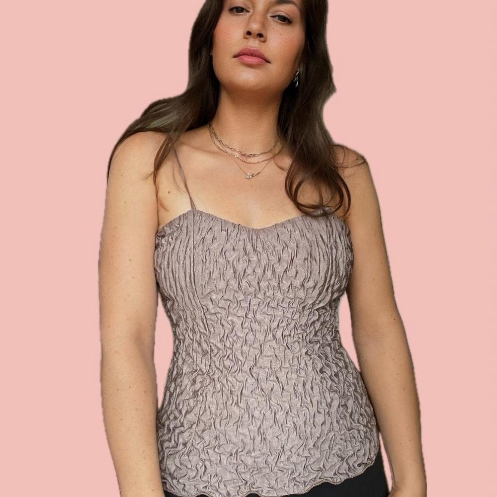 🧡 2 for 10$ Femme Vintage Honeycomb Corset Top in Mocha Mousse - Size L